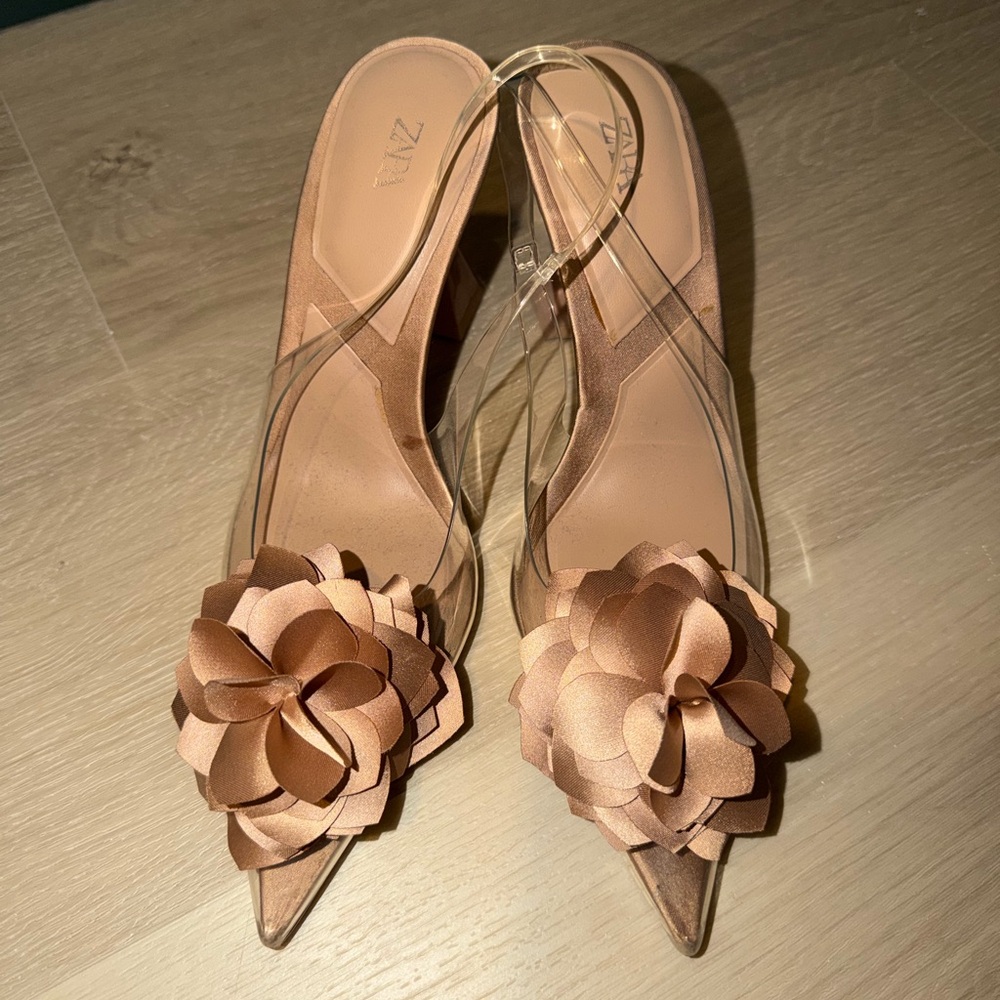 Zara Women's Brown Floral Heels